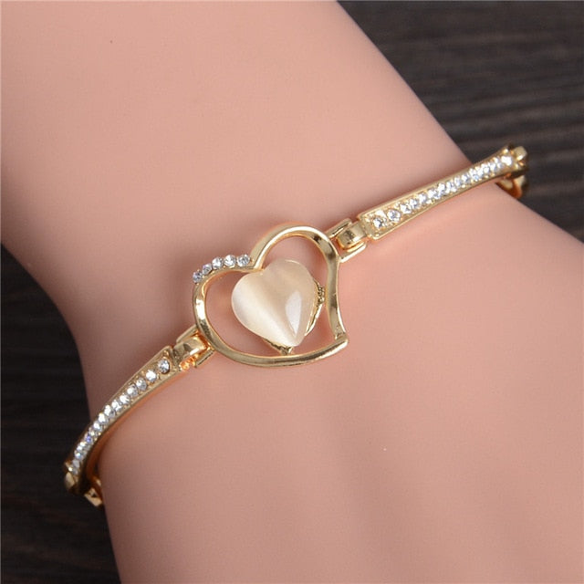 Women Fashion Bridal Jewelry Flower Opal Charm Gold Color Crystal Statement Bracelets & Bangles