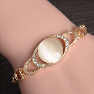 Women Fashion Bridal Jewelry Flower Opal Charm Gold Color Crystal Statement Bracelets & Bangles