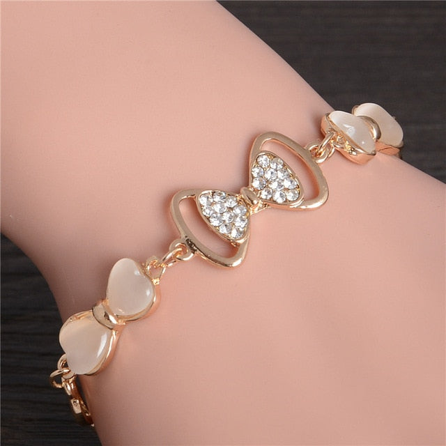 Women Fashion Bridal Jewelry Flower Opal Charm Gold Color Crystal Statement Bracelets & Bangles