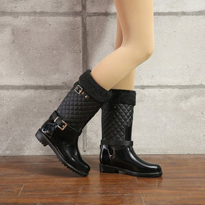 Stylish High Quality Rain Boots Upper Plaid Quilted Design