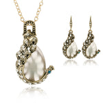 New Classic Moonstone Stone Earrings Pendant With Chain Set Peacock Design