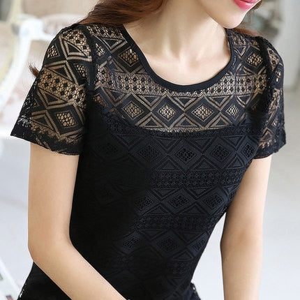 Jeseca New Women Clothing Chiffon Blouse Lace Crochet Slim fit Tops