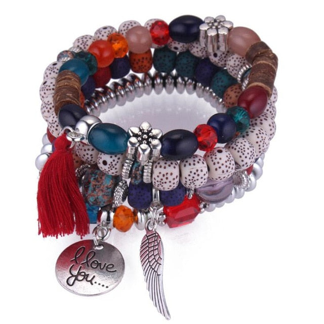 DIEZI Bohemia Crystal Bead Bracelets For Women Tassel Natural Stone Charms