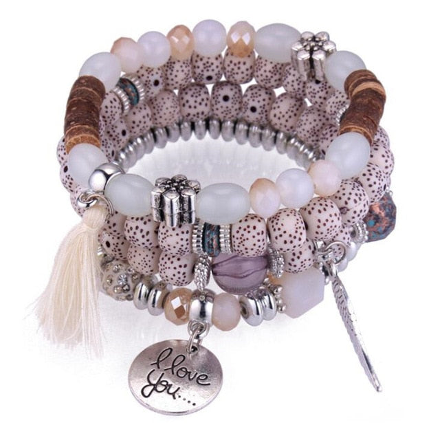 DIEZI Bohemia Crystal Bead Bracelets For Women Tassel Natural Stone Charms