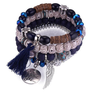 DIEZI Bohemia Crystal Bead Bracelets For Women Tassel Natural Stone Charms