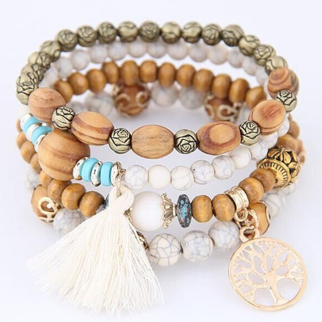 DIEZI Bohemia Crystal Bead Bracelets For Women Tassel Natural Stone Charms