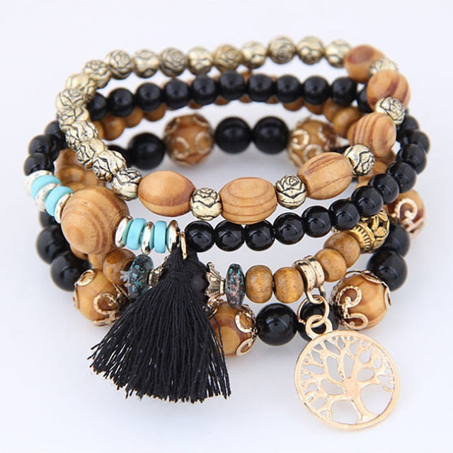 DIEZI Bohemia Crystal Bead Bracelets For Women Tassel Natural Stone Charms