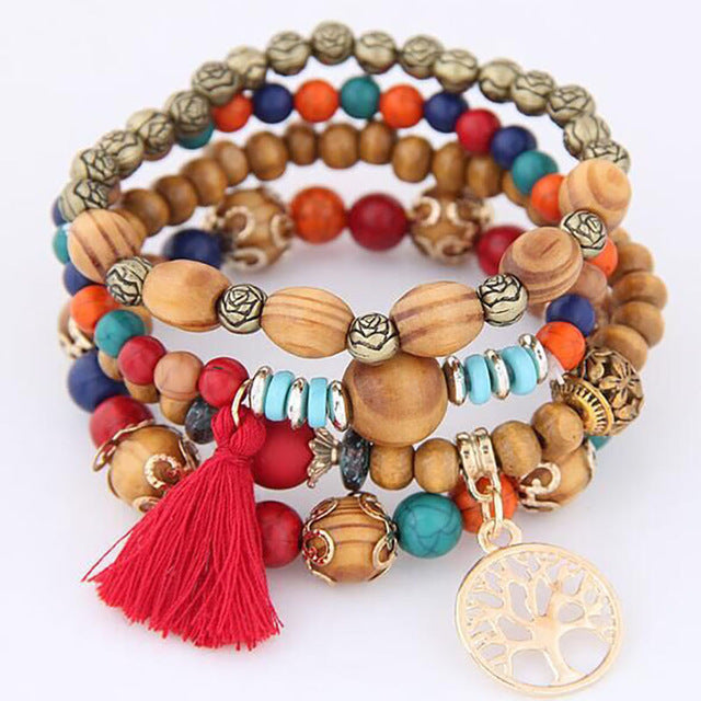 DIEZI Bohemia Crystal Bead Bracelets For Women Tassel Natural Stone Charms