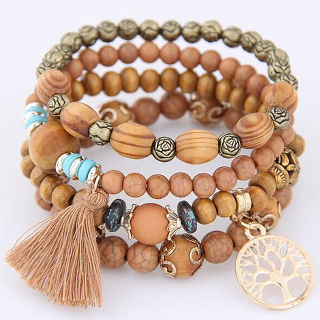 DIEZI Bohemia Crystal Bead Bracelets For Women Tassel Natural Stone Charms