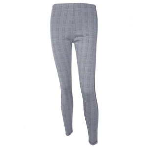 Women Elegant Casual Elastic Stretchy Side Striped Plaid Pencil Pants All Seasons