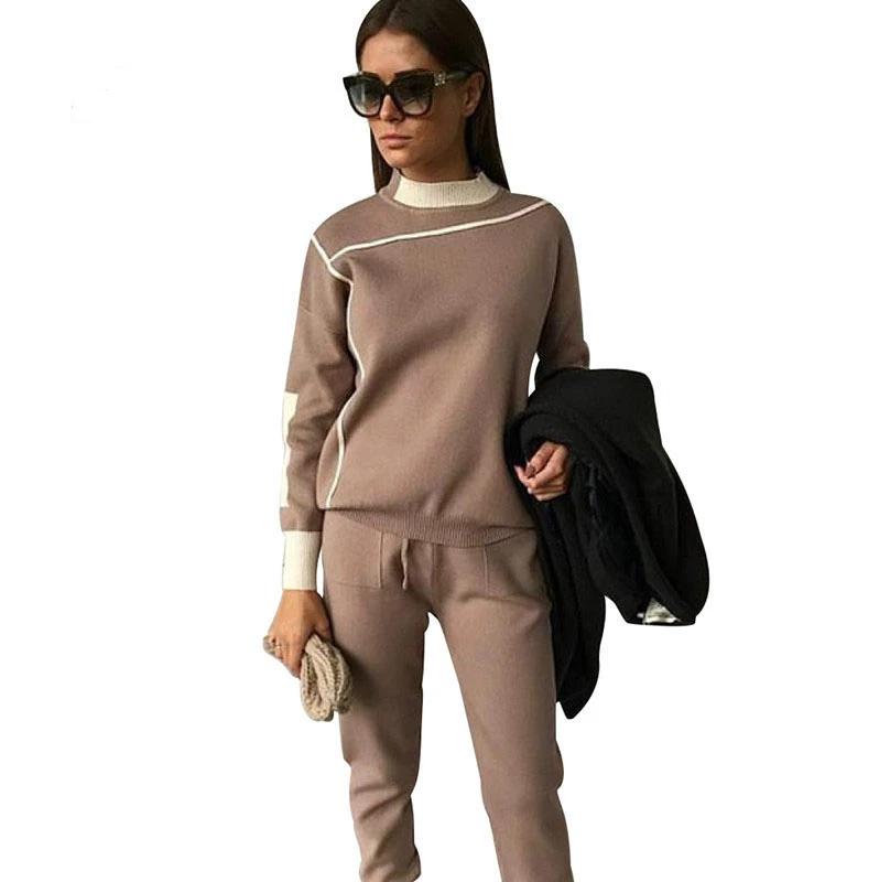 Women 2 Piece Tracksuits Autumn Fashion Turtleneck Sweater And Pants