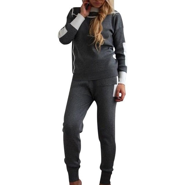 Women 2 Piece Tracksuits Autumn Fashion Turtleneck Sweater And Pants