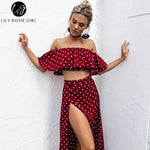 Lily Rosie Women Off Shoulder Red Vintage Dot Long Dress