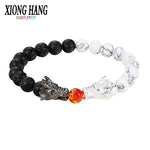 Xiong Hang Fashion Black And White Beads Bracelet Natural Stone Black lava Bead Two Dragon Play