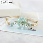 Lidavi New Boho Vintage Charm Bracelet Handmade Real Dry Flower Glass Ball Weave