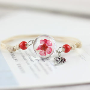 Lidavi New Boho Vintage Charm Bracelet Handmade Real Dry Flower Glass Ball Weave