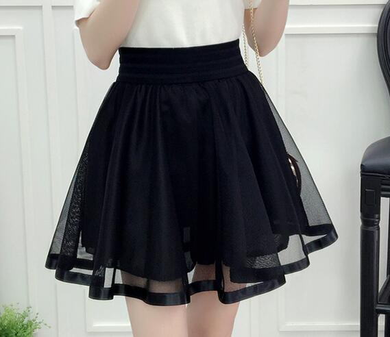 Black Mini Skirt Elastic High Waist Skirt Shorts Sweet Mesh Tulle Umbrella Style