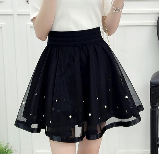 Black Mini Skirt Elastic High Waist Skirt Shorts Sweet Mesh Tulle Umbrella Style