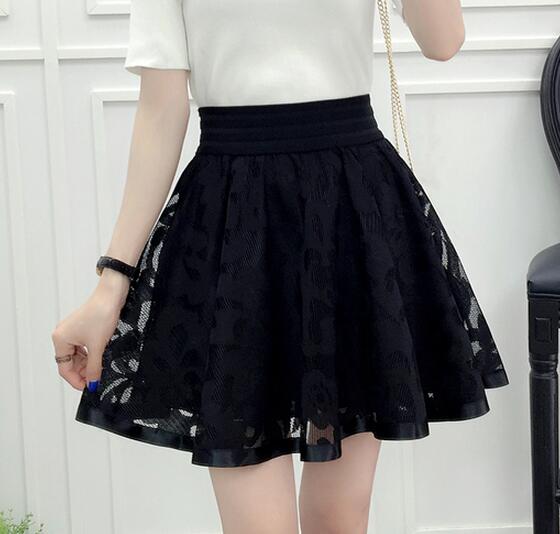 Black Mini Skirt Elastic High Waist Skirt Shorts Sweet Mesh Tulle Umbrella Style