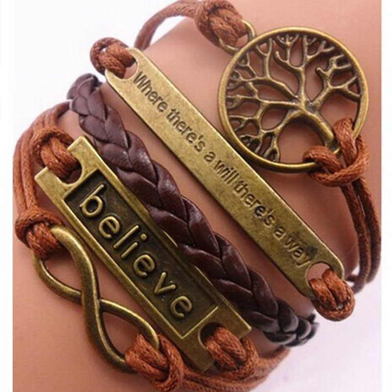 Handmade Adjustable Tree For Life Believe Multilayer Bracelet Wristband