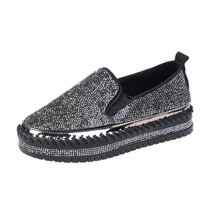 Rimocy Loafers Shoes Women Luxury Silver Crystal Slip On Platform Everyday Casual