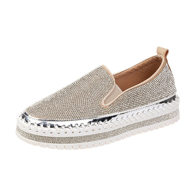 Rimocy Loafers Shoes Women Luxury Silver Crystal Slip On Platform Everyday Casual