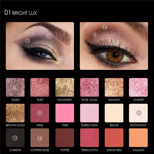 Focallure Glitter Eye Shadow 18 Colors Pigment Palette Waterproof Shimmer Make Up