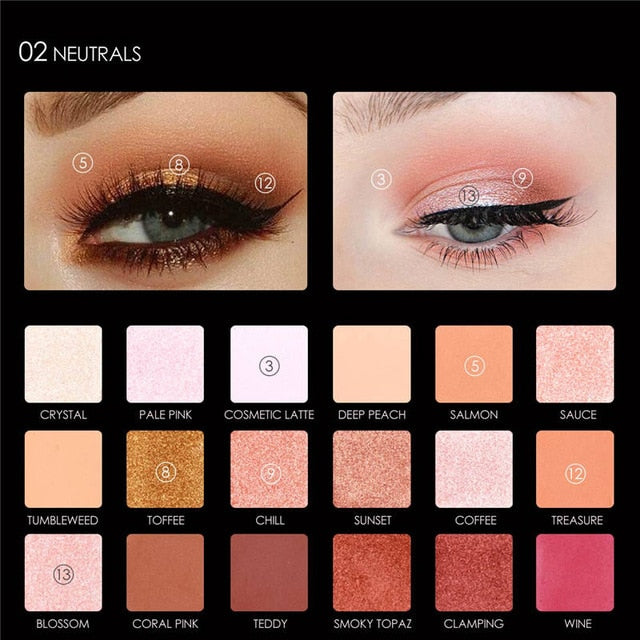 Focallure Glitter Eye Shadow 18 Colors Pigment Palette Waterproof Shimmer Make Up