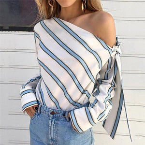 Women New Striped Loose Blouse Elegant Tops Long Sleeve Chic