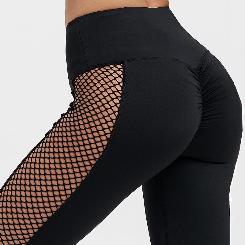 Black High Waist Leggings Women Mesh Patchwork Push Up Legging  Fitness Pants