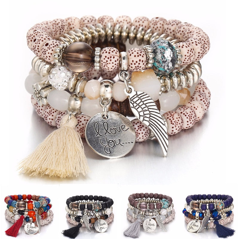 DIEZI Bohemia Crystal Bead Bracelets For Women Tassel Natural Stone Charms