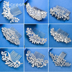 Mecresh Silver Color Rhinestone Flower Leaf Hair Ornaments