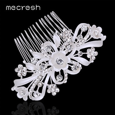 Mecresh Silver Color Rhinestone Flower Leaf Hair Ornaments