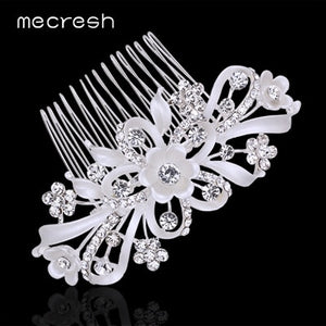 Mecresh Silver Color Rhinestone Flower Leaf Hair Ornaments