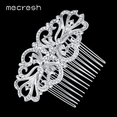 Mecresh Silver Color Rhinestone Flower Leaf Hair Ornaments