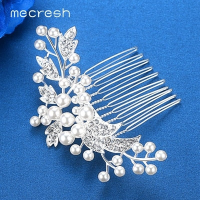 Mecresh Silver Color Rhinestone Flower Leaf Hair Ornaments