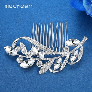 Mecresh Silver Color Rhinestone Flower Leaf Hair Ornaments