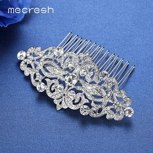 Mecresh Silver Color Rhinestone Flower Leaf Hair Ornaments