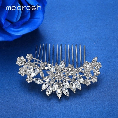 Mecresh Silver Color Rhinestone Flower Leaf Hair Ornaments