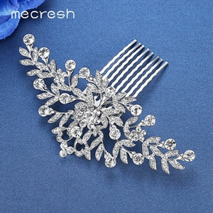 Mecresh Silver Color Rhinestone Flower Leaf Hair Ornaments