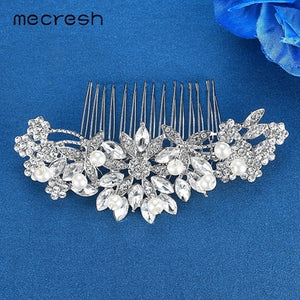 Mecresh Silver Color Rhinestone Flower Leaf Hair Ornaments