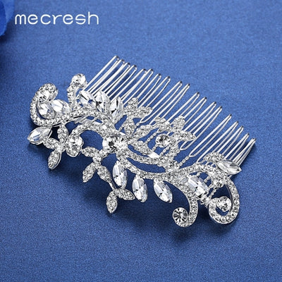 Mecresh Silver Color Rhinestone Flower Leaf Hair Ornaments