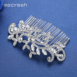 Mecresh Silver Color Rhinestone Flower Leaf Hair Ornaments