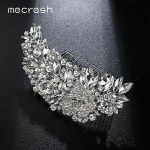 Mecresh Silver Color Rhinestone Flower Leaf Hair Ornaments