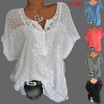 2019 Summer New Short Sleeve Solid Color Shirt Fashion Openwork Lace Crochet