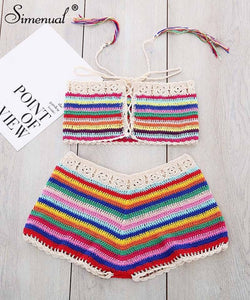 Women Sexy Striped Crochet Set Summer Swimwear By BOHO