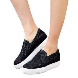 Casual Women Loafers Platform Slip On Flats Shoes Woman Floral Lace