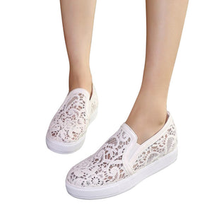 Casual Women Loafers Platform Slip On Flats Shoes Woman Floral Lace