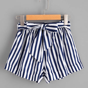 Womail Women Vertical Blue/ White  Stripe Loose  Shorts Casual Trend