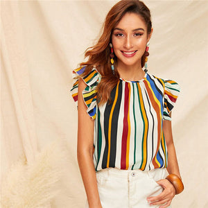 SHEIN Ruffle Armhole Striped Summer Blouse